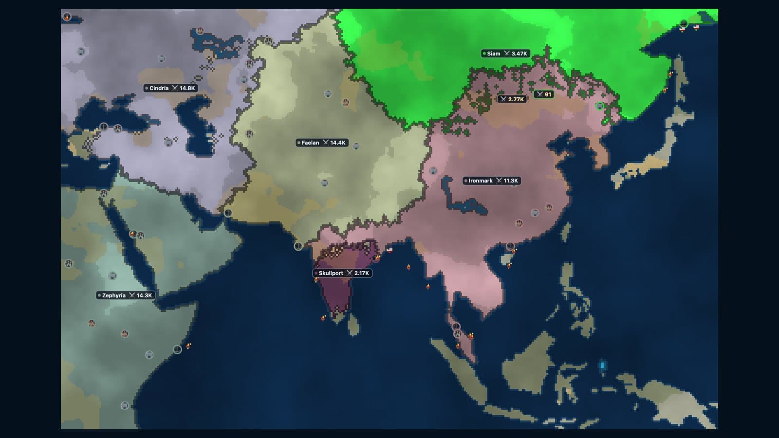 The Frontlines Asia map at the start of a match